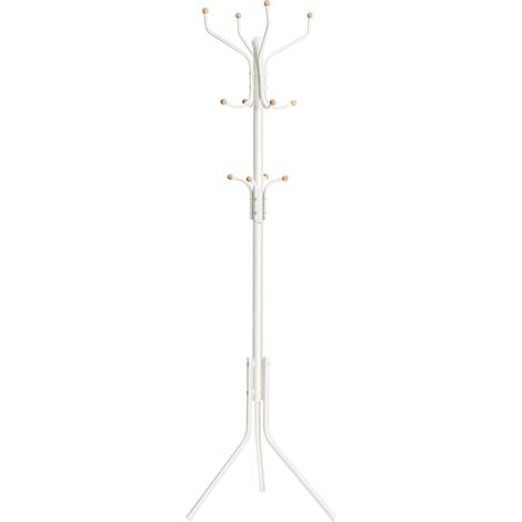 Portemanteau, Portant à vêtement d’entrée, en métal, sur pieds, 44 x 182 cm, avec 12 crochets arrondie, pour vêtements, manteaux chapeaux, sacs, Blanc