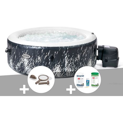 Kit spa gonflable Intex PureSpa Galaxie rond Bulles avec LED 4 places + Kit d'entretien + Kit de traitement brome