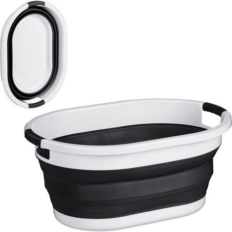Panier à linge, 36 litres, en plastique, pliable, rangement peu encombrant, avec poignées, noir/blanc (1/5)