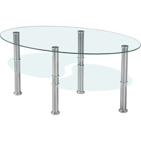 Tavolino ovale da salotto 90x55 cm con 3 piani in vetro e gambe in acciaio - Mimas (1/5)