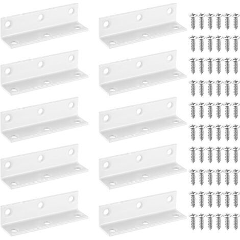 Lot de 10 Supports d'angle, Métal blanc, Design 6 trous, Fer Q235, Pour meubles, Jardin (1/5)