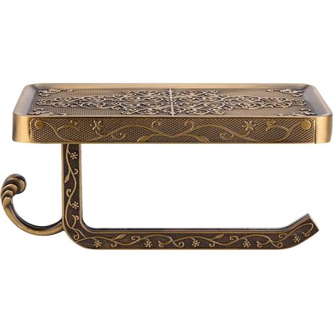 Étagère murale de salle bain laiton antique, avec tablette, 18,3 x