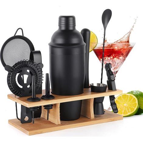 Kit de barman de 11 piezas: coctelera-machacador para cócteles de 750 ml, accesorios de barra, coctelera Boston con elegante soporte de bambú, kit de coctelera para mezclar bebidas, kit de martini per (1/5)