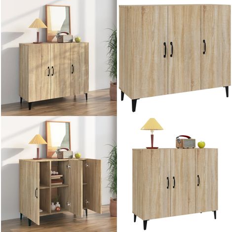 Buffet chêne sonoma 90x34x80 cm bois d'ingénierie - Buffet En Bois - Meuble De Rangement - Mobilier Industriel - Buffet Design - Commode Moderne - Home & Living