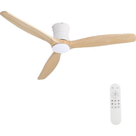AS EASY Ventilateur de plafond de 132 cm au design plat, avec éclairage et télécommande – 3 pales en bois massif, 6 vitesses, moteur CC réversible – idéal pour la chambre, le salon et un intérieur de  (1/5)