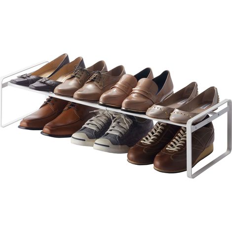 FRAME Étagère à chaussures extensible à barres, blanc, Acier, minimaliste, 25 x 41-70 x 17,5 cm (L x L x H) (1/5)
