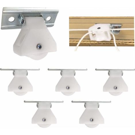 Raffrollosystem mit Jalousien, Bambusrollos, Zugkordelstoppern und Rollenzubehör zur Vermeidung von Seilverschleiß. (1/5)
