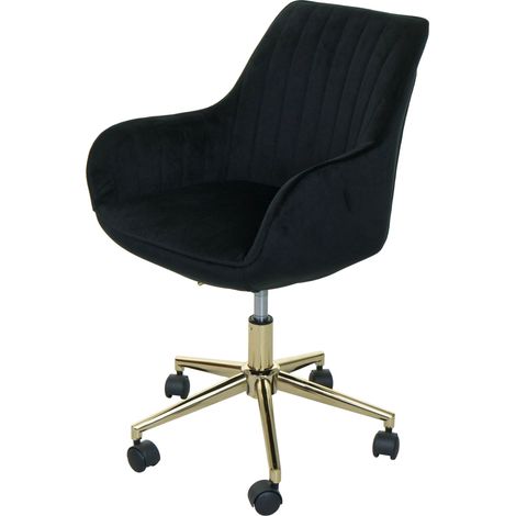 Chaise de bureau pivotante assise en velours noir avec accoudoir base dorée 040006208