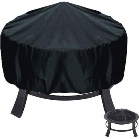 Housse Brasero - Ronde 85x40 Cm - Tissu Oxford 210D Imperméable - Cordon Réglable - Noir (1/4)