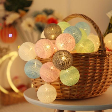 Cotton Ball String Lights, Indoor Christmas Decoration, LED Wedding Atmosphere Decorations 1.5M 10pcs (USB Color 6cm) (1/5)