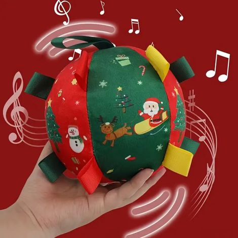 Jouet de football de Noël pour chien avec clochette - Jouet sonore interactif pour jouer à l'intérieur et à l'extérieur, polyester durable pour nettoyer les dents (1/5)