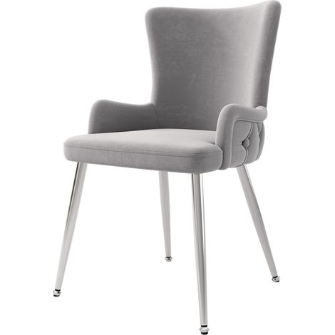Set di 4 sedie da pranzo in velluto grigio con gambe metalliche argentate (1/5)