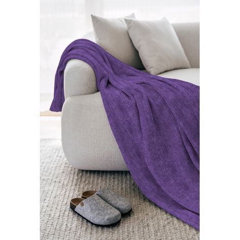 Telo Arredo Tinta Unita Made in Italy in Cotone Panama Grandfoulard Copritutto Viola - 2 Posti 280x240