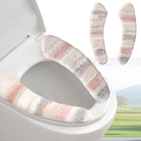 1 Paar Dicke, warme Toilettensitzbezüge aus Plüsch – Waschbares und wiederverwendbares Kissen mit TPR-Klebstoff (Rosa) (1/5)