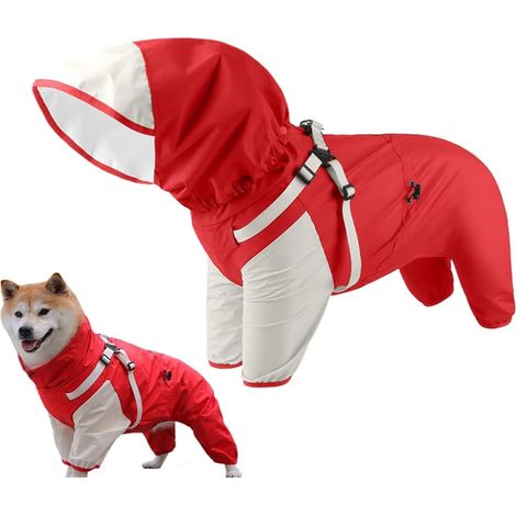 Manteau de pluie imperméable à capuche pour chien avec capuche amovible réglable pour petites et grandes activités de plein air, Rouge, S