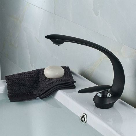 MINKUROW Miscelatore Per Lavabo Monoforo, Moderno Rubinetto Del Bagno In Ottone Cromato, Acqua Calda E Fredda Disponibile Nera (1/5)