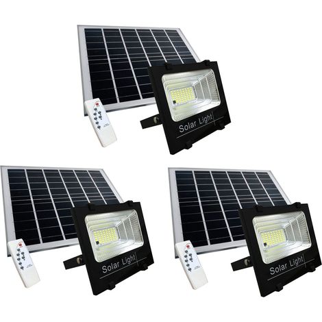 3 X 100W LED Spot Lumière Blanche Avec Panneau Solaire Capteur Et Télécommande (1/5)
