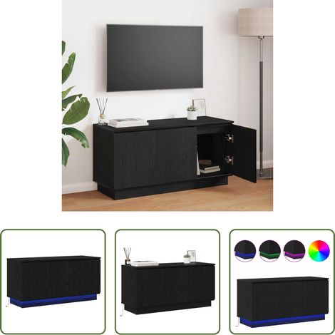 LED-Beleuchtung -  TV-Schränk Schwarz Eichen-Optik 100 x 38 x 49 cm Holzwerkstoff (1/5)