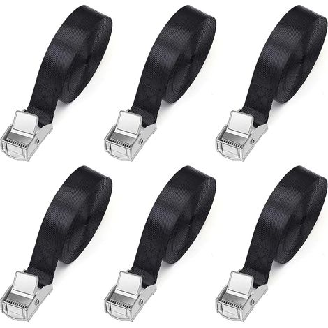 Sangles d'Arrimage 1M, Lot de 6 - Largeur 25MM, Avec Boucle, Charge Maximale 250kg - Pour Moto, Remorque, Porte-vélos (1/4)