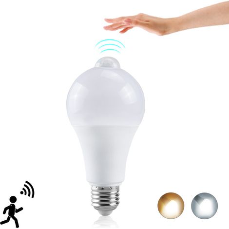 Ampoule LED à Détecteur de Mouvement PIR 20W E27, Blanc Froid 5700K, 85-265V, Lampe Auto Allumage pour Escalier Couloir (1/5)