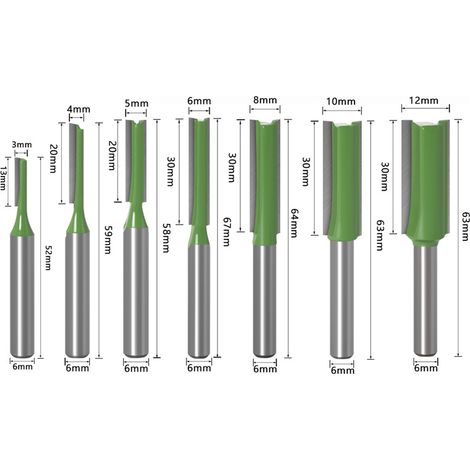 Lot de 7 fraises à bois professionnelles 3-12mm – tige 6mm double cannelure – pour défonceuse et menuiserie (1/5)