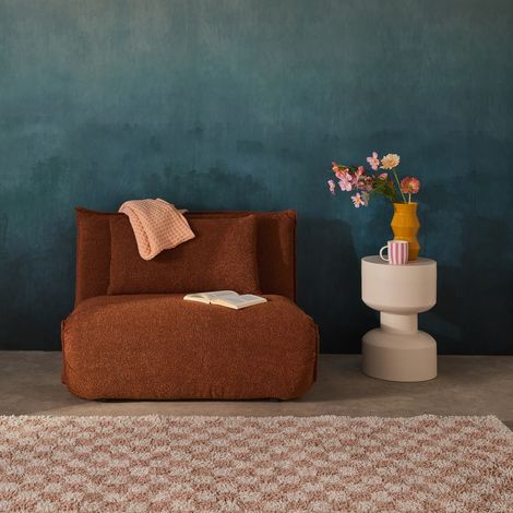Chauffeuse convertible 1 place en bouclette texturée terracotta L 99 x P 80 x  H 66 cm - Fleeep (1/5)