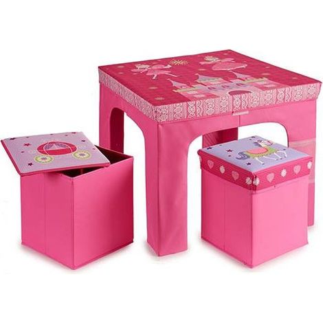 Table + 2 Tabourets Enfant Pliables Princesse Rose (1/2)