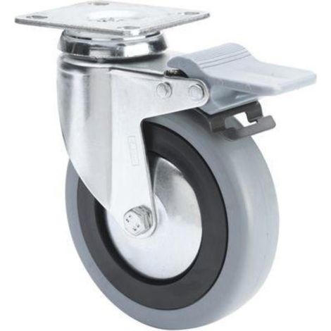 rueda giratora placa freno 10bhafd125cp-pgan poliamix-goma gris eje liso (1/2)
