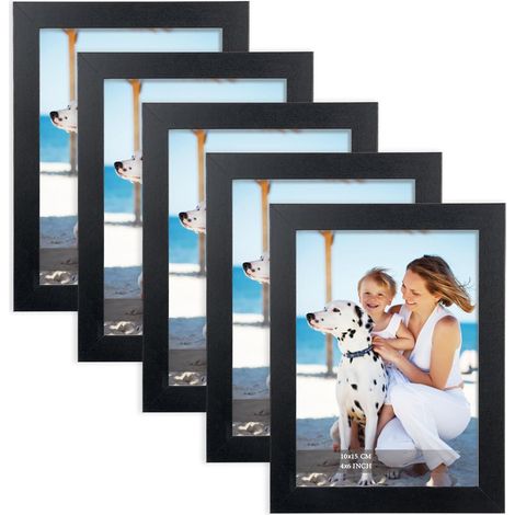 Cadre photo 10x15 cm Noir, cadre en bois MDF, lot de 5 pièces, verre acrylique haute transparence, cadre moderne interchangeable pour photos, tableaux et œuvres d'art (1/5)