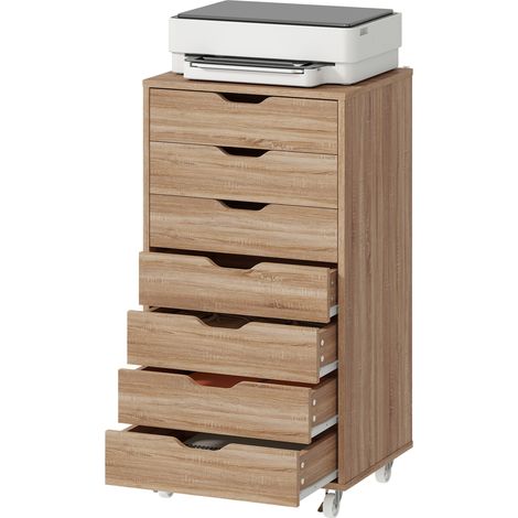 Caisson de bureau à roulette meuble rangement bureau avec 7 tiroirs organisateur pour documents, format A4 ou lettres (1/5)