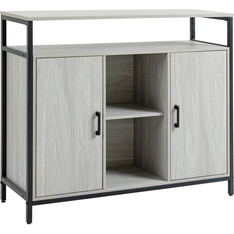 Pour entrée et cuisine organisez votre intérieur avec ce buffet bas moderne en bois gris clair 2 portes et niche 100x34cm (1/5)
