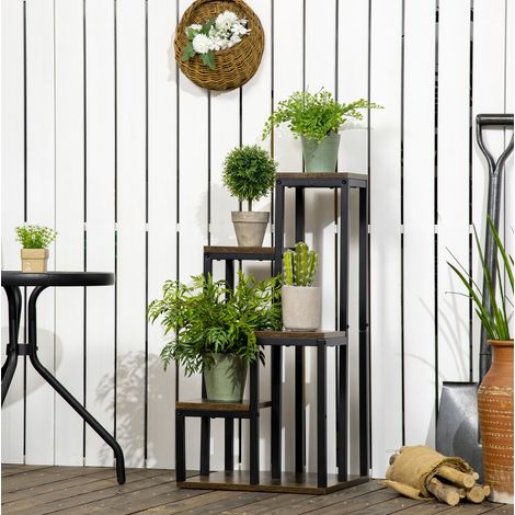 Étagère porte-plantes en panneau de particules marron, 4 niveaux, format vertical gain de place 40 x 40 x 81 cm (1/5)
