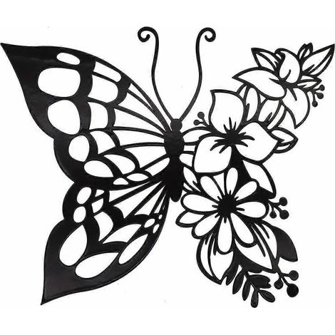 Décoration murale papillon en métal - Sculpture murale en métal - Papillons - pour salon, chambre, bureau, hôtel - Noir (1/5)
