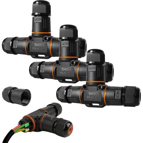 Vegena Lot de 3 connecteurs étanches IP68 3 broches T Boîte raccordement étanche 3-12 mm Noir (1/5)