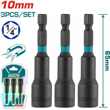 SET 3 PORTABUSSOLE INSERTO 1/4" ESAGONALE 10mm CON CALAMITA MAGNETICA TOTAL