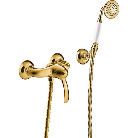 TRES 24216701OR TRES CLASIC Grifo Monomando Mural para Ducha Color Oro 24K - ref: 24216701OR
