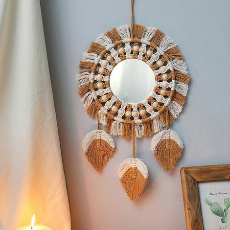 Miroirs muraux bohèmes en corde de coton tissée à la main (1/4)