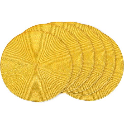 Lot de 6 Sets de Table Ronds tressés de 38,1 cm pour Tables de Salle à Manger, tissés naturels, résistants à la Chaleur (Jaune)'Jaune 15 inches set of 6'Jaune'15 inches set of 6