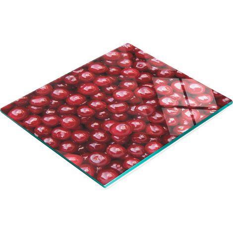 Tabla de servir de cocina de vidrio templado con estampado de cerezas, 60x52 cm. (1/5)
