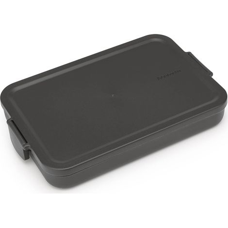 Brabantia - Make & Take Lunch Box - Flat - Spazio per Panini - Coperchio con Clip - Adatto per Congelatore - Adatto per Lavastoviglie & nel Microonde - Dark Grey - 26 x 17 x 4 cm (1/5)