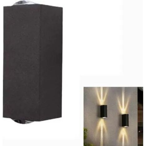 Applique murale LED 6 W pour intérieur/extérieur, étanche IP65, blanc chaud 3000 K, éclairage moderne vers le haut/vers le bas, idéale pour les escaliers, les entrées, les terrasses et les angles. (1/3)