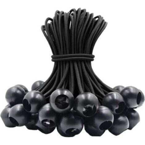 Set di 30 corde elastiche in gomma con palline elastiche per teloni, tende, striscioni, bandiere, campeggio, padiglioni (nero) (1/4)