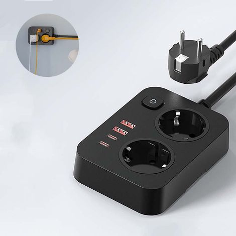 Multiprise avec 2 Prises + 4 USB Interrupteur Bloc Portable Protection Surtension Câble pour Maison Bureau Voyage 2pcs 1,8m (1/5)