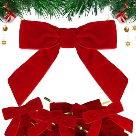Lot de 30 nœuds de Noël en ruban 8 x 8 cm, décorations pour sapin de Noël, guirlandes avec attaches (rouge) (1/4)