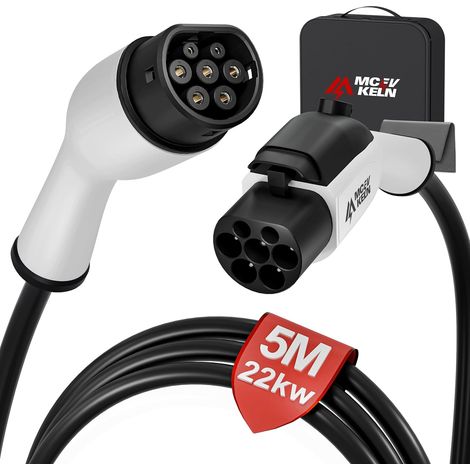 Rallonge pour Câble De Charge De Véhicule Électrique Type 2 22 KW - 32 A 3 Phases - Rallonge De 5m avec Serrure pour Voiture Hybride Et Électrique IEC 62196-2 - Câble D’Extension De Charge (1/5)