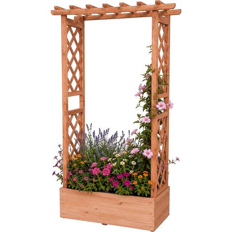 Relaxdays Blumenkasten mit Rankgitter & Dach, HBT: 152x78x36 cm, Pflanzkübel mit Spalier, Balkon & Garten, Holz, orange (1/5)