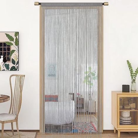 String porte rideau décorations de fenêtre diviseur de pièce décorations de chambre rideau simple pour fenêtre 90x200cm Gris (1/5)