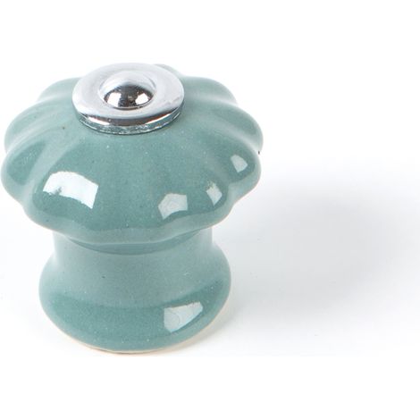 Bouton De Meuble, Modèle E524, En Porcelaine Et Acier Finition Bleue Grisâtre, ø28 Mm