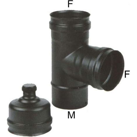 MARAL Gomito a T inox 8 mm MFF per sistema pellet acciaio inossidabile resistente 300°C con tappo terminale colore Nero (1/2)