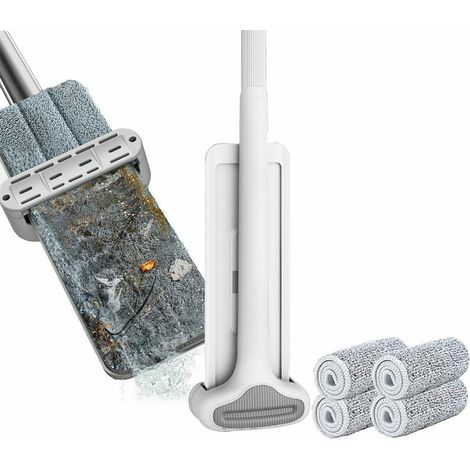 Vadrouille en microfibre Système de nettoyage des sols Tampons lavables Vadrouilles à poussière réutilisables avec 4 tampons de recharge souples Nettoyant pour sols en bois dur Vadrouille sèche et hum (1/5)